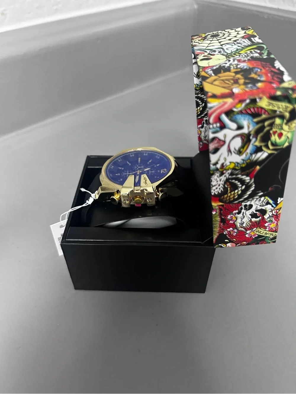 Ed Hardy Gold-Tone Case with Blue Dial Men's Watch